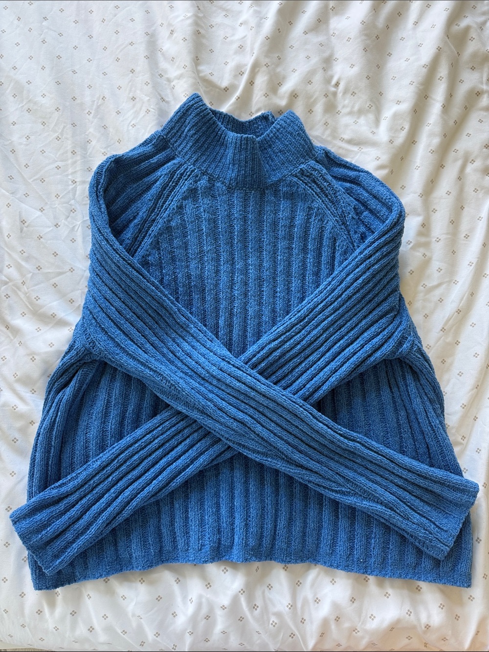 Pink Rose Blue Ribbed Mock Neck Sweater